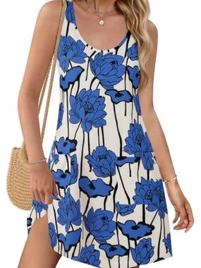 Womens Summer Dresses Casual Floral V Neck Sleeveless Loose Boho Beach Tank Dres